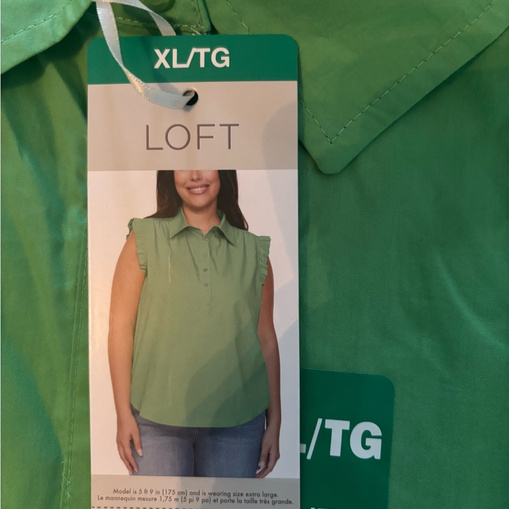 LOFT Vibrant Green Ruffle Sleeve Top - Picture 2 of 2